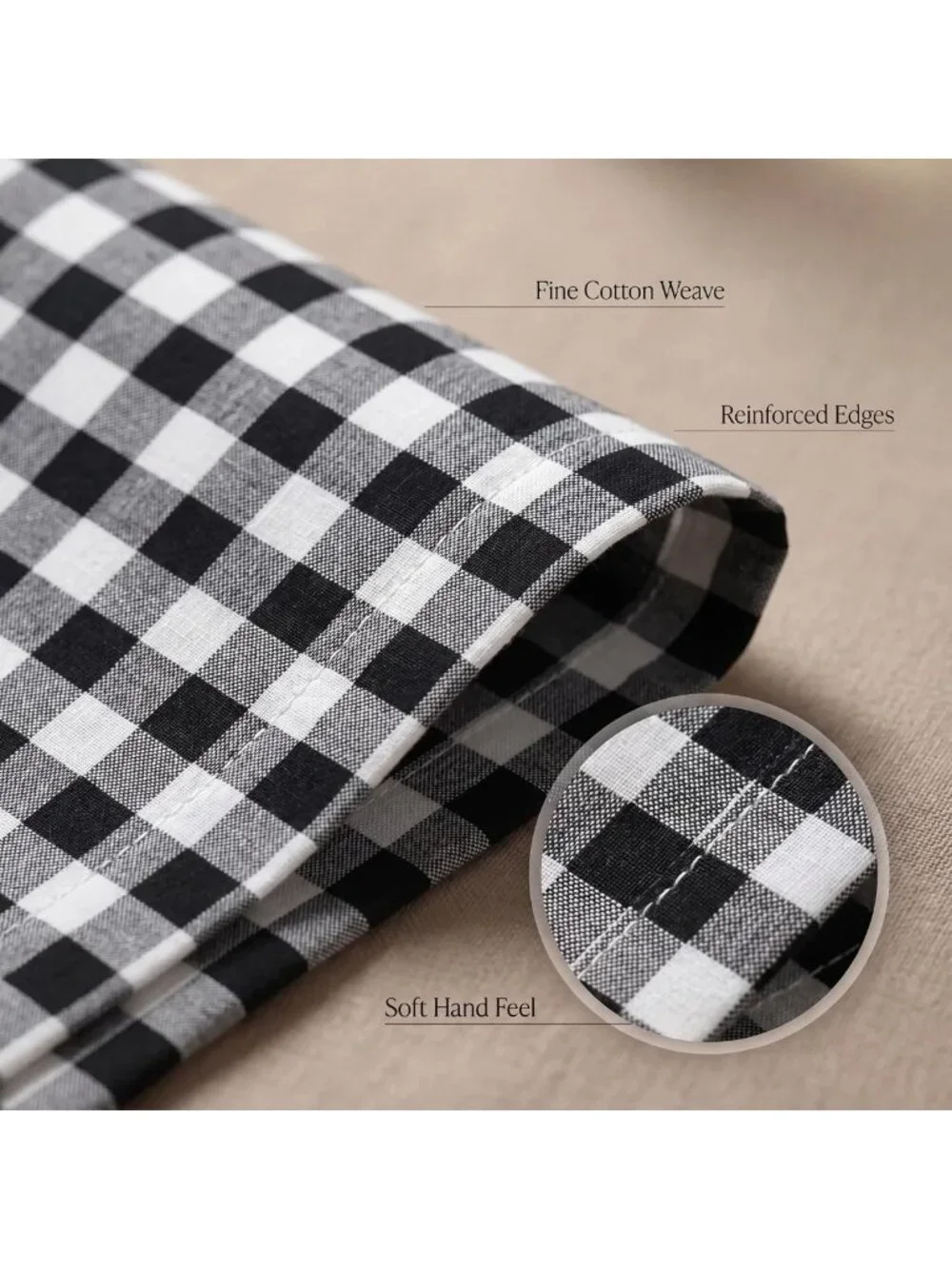 Stylish Cotton Cloth Napkins 20x20 (Set of 12) - Black Checkered Design
